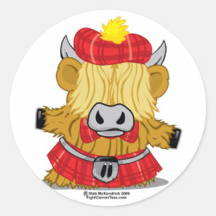 Sticker Rond Kilt des montagnes de rouge de vache