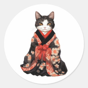 Sticker Rond Kimono Cat