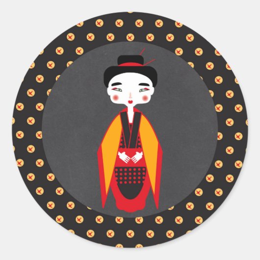 Sticker Rond Kimono Fille fête d'anniversaire (Devant)