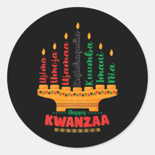 Sticker Rond Kinara Sept Bougies Principes De Kwanzaa Happy K