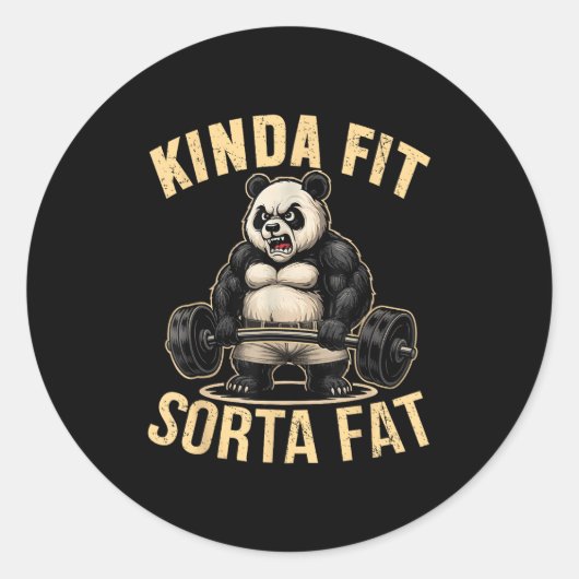 Sticker Rond Kinda Fit Sorta Fat - Funny Gym Panda Weightliftin (Devant)