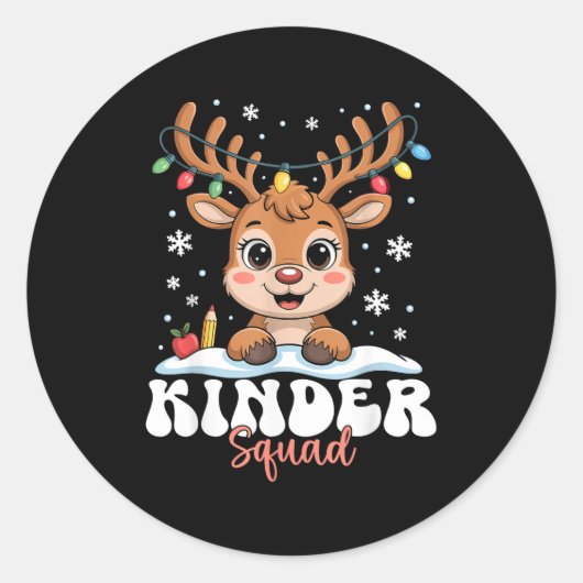 Sticker Rond Kinder Squad Reindeer Christmas Lights Cute Winter (Devant)