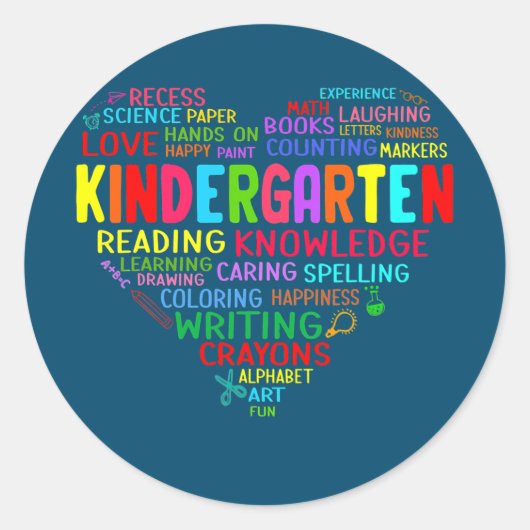 Sticker Rond Kindergarten Team Heart Retour à l'école Enseignan (Devant)