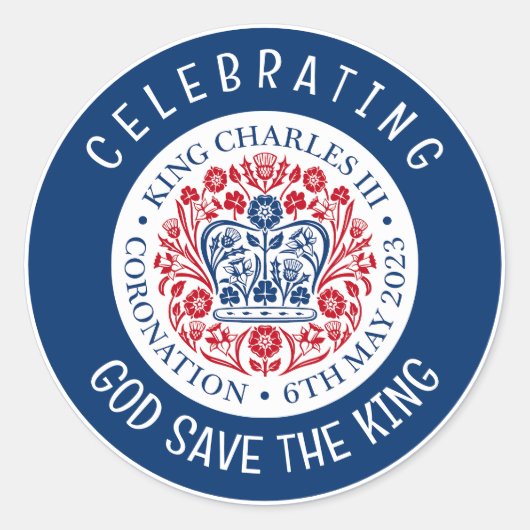 Sticker Rond KING CHARLES III Bleu de couronnement (Devant)