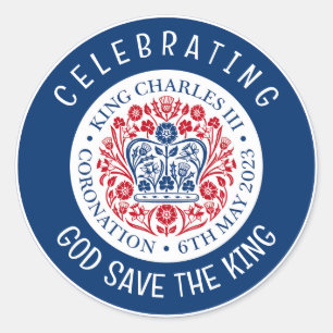 Sticker Rond KING CHARLES III Bleu de couronnement