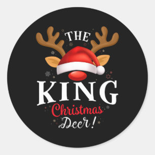 Sticker Rond King Christmas Deer Pjs Jeu de Noël Famille de Noë