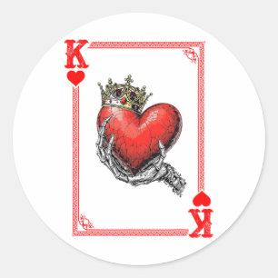Sticker Rond King Queen Of Hearts Jouer Carte Couple Correspond