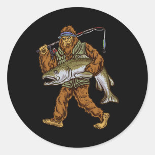 Sticker Rond King Saumon Pêche Truite Chasse Bigfoot Pêcheur