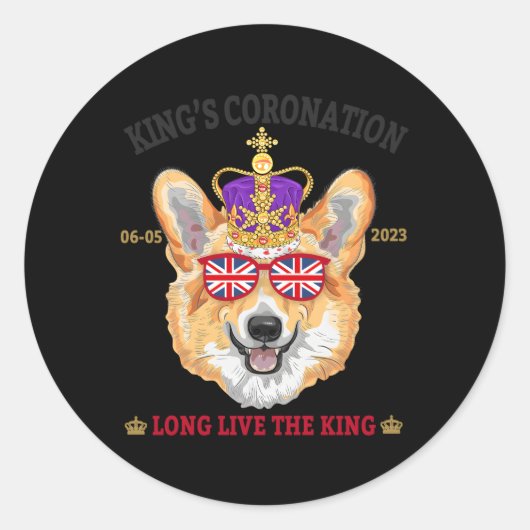 Sticker Rond Kings Coronation 2023 Pour Union Jack Avec Corgi (Devant)