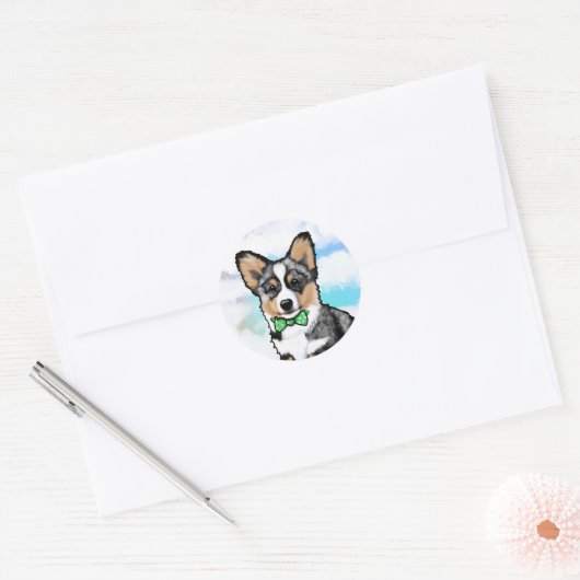 Sticker Rond KiniArt Merle Corgi (Enveloppe)