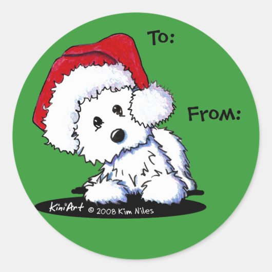 Sticker Rond KiniArt Père Noël Westie Dog Dons (Devant)