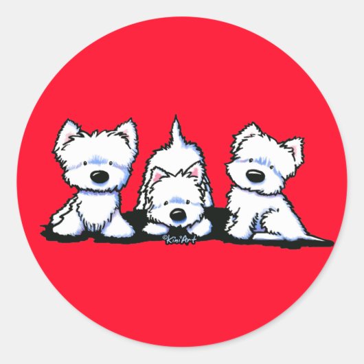 Sticker Rond KiniArt Westie Trio (Devant)