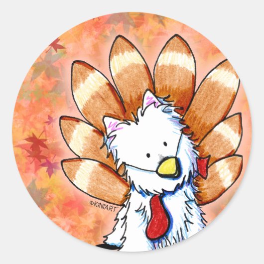 Sticker Rond KiniArt Westie Turquie Thanksgiving (Devant)