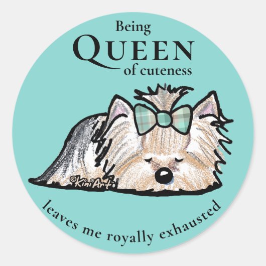 Sticker Rond KiniArt Yorkie Reine de la laideur (Devant)