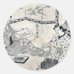 Sticker Rond Kinko et Echizen par omori, Yoshikiyo Ukiyoe