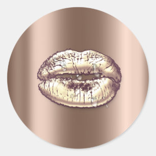 Sticker Rond Kiss Lips Beige Gold Maquillage Artiste gouttes d'