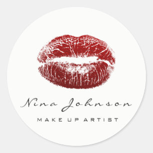 Sticker Rond Kiss Lips maquillage Artiste Beauté Blanc Rouge Li