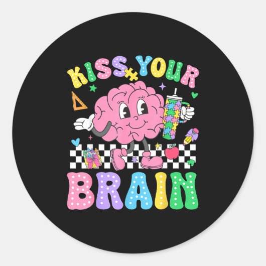 Sticker Rond Kiss Your Brain Valentines Autism Awareness Teache (Devant)