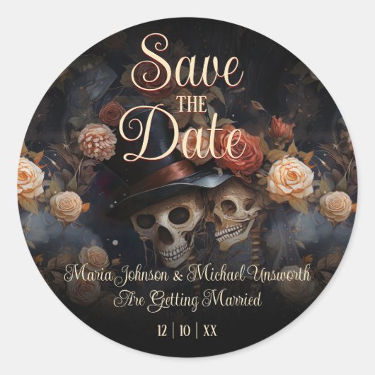 Sticker Rond Kisser Skeletons Gothique Enregistrer La Carte Dat (Devant)