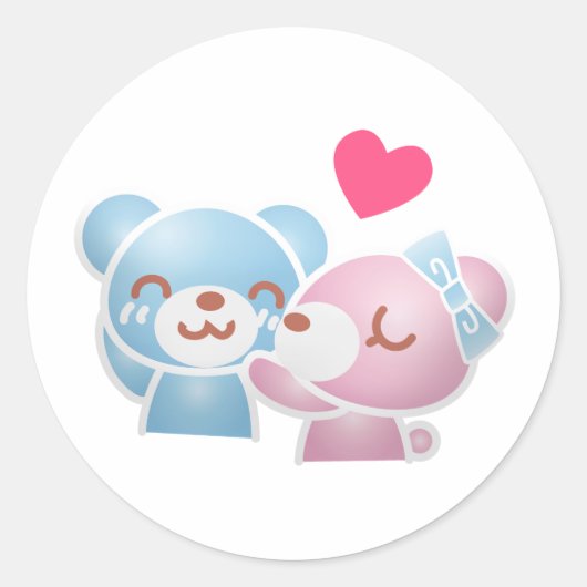 Sticker Rond Kissing Bears mignon et Kawaii (Devant)