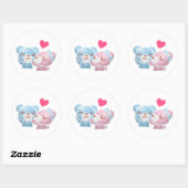 Sticker Rond Kissing Bears mignon et Kawaii (Feuille)