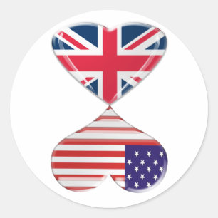 Sticker Rond Kissing USA et UK Hearts Flags Art