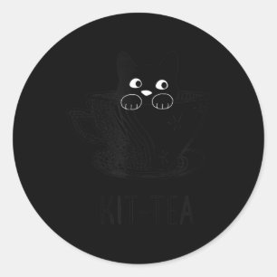 Sticker Rond Kit Amoureux des chats Thé Cute Et Fun Chat Noir