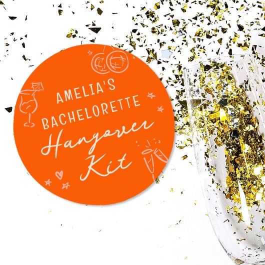 Sticker Rond Kit de lendemain de soirée de bachelorette dessiné