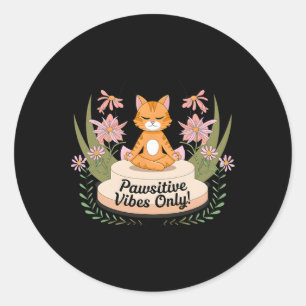 Sticker Rond Kit Yoga Poses Chaton Amoureux des Chats Vibes Pos