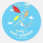 Sticker Rond Kites in Sky Blue Boy Baby shower (Devant)