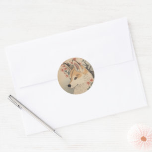 Sticker Rond Kitsune & cherry blossom