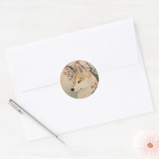Sticker Rond Kitsune & cherry blossom