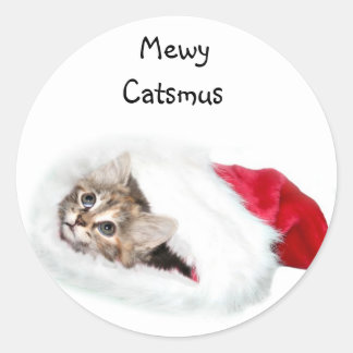 Sticker Rond Kitten à Santa Hat