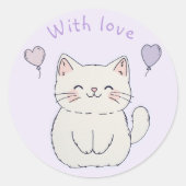 Sticker Rond Kitten and hearts, personalized (Devant)