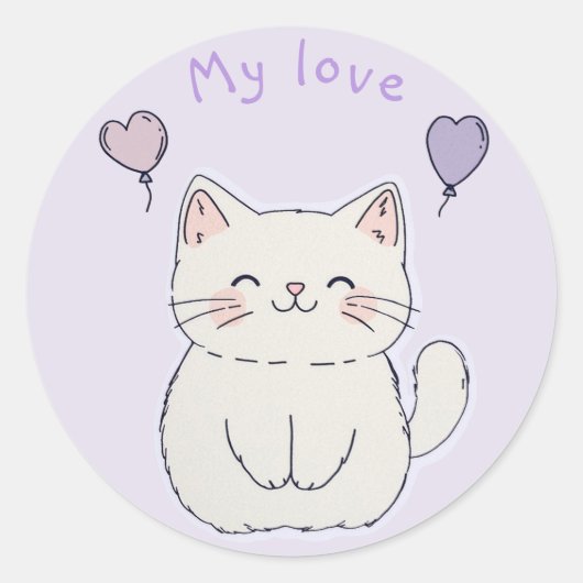 Sticker Rond Kitten and hearts, personalized (Devant)