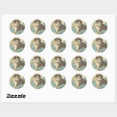 Sticker Rond Kitten Avec Fleurs Bleues (Feuille)