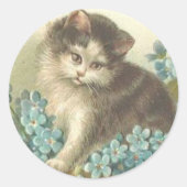 Sticker Rond Kitten Avec Fleurs Bleues (Devant)