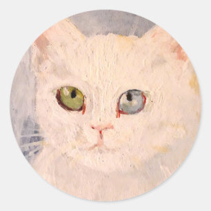 Sticker Rond Kitten blanc avec oeil bleu et oeil vert classique
