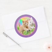 Sticker Rond Kitten & Bunny avec arc-en-ciel (Enveloppe)