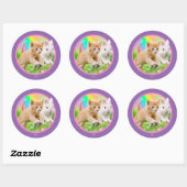 Sticker Rond Kitten & Bunny avec arc-en-ciel (Feuille)