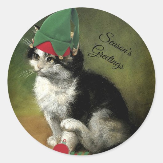 Sticker Rond Kitten de Noël - Bonnes Fêtes (Devant)