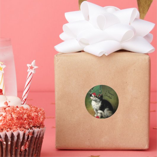 Sticker Rond Kitten de Noël - Bonnes Fêtes (Fête)