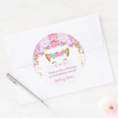 Sticker Rond Kitten kitty chat floral rose violet turquoise (Enveloppe)