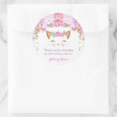 Sticker Rond Kitten kitty chat floral rose violet turquoise (Sac)