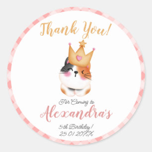 Sticker Rond Kitten Meow Couronne rose Fille Kitty Chat Anniver