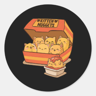 Sticker Rond Kitten Nuggets Amusants Cute Food Pun Amoureux des