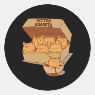Sticker Rond Kitten Nuggets Cute Food Pun Amoureux des chats Ch