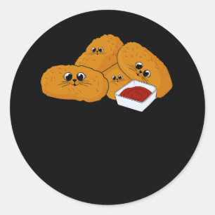 Sticker Rond Kitten Nuggets Restauration Rapide Chat Et Poulet 