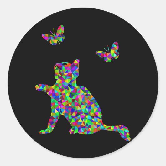 Sticker Rond Kitten Prismatic Jouer avec des papillons (Devant)