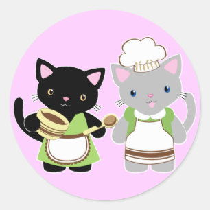 Sticker Rond Kittés de cuisine Yoyo et Suki Neko